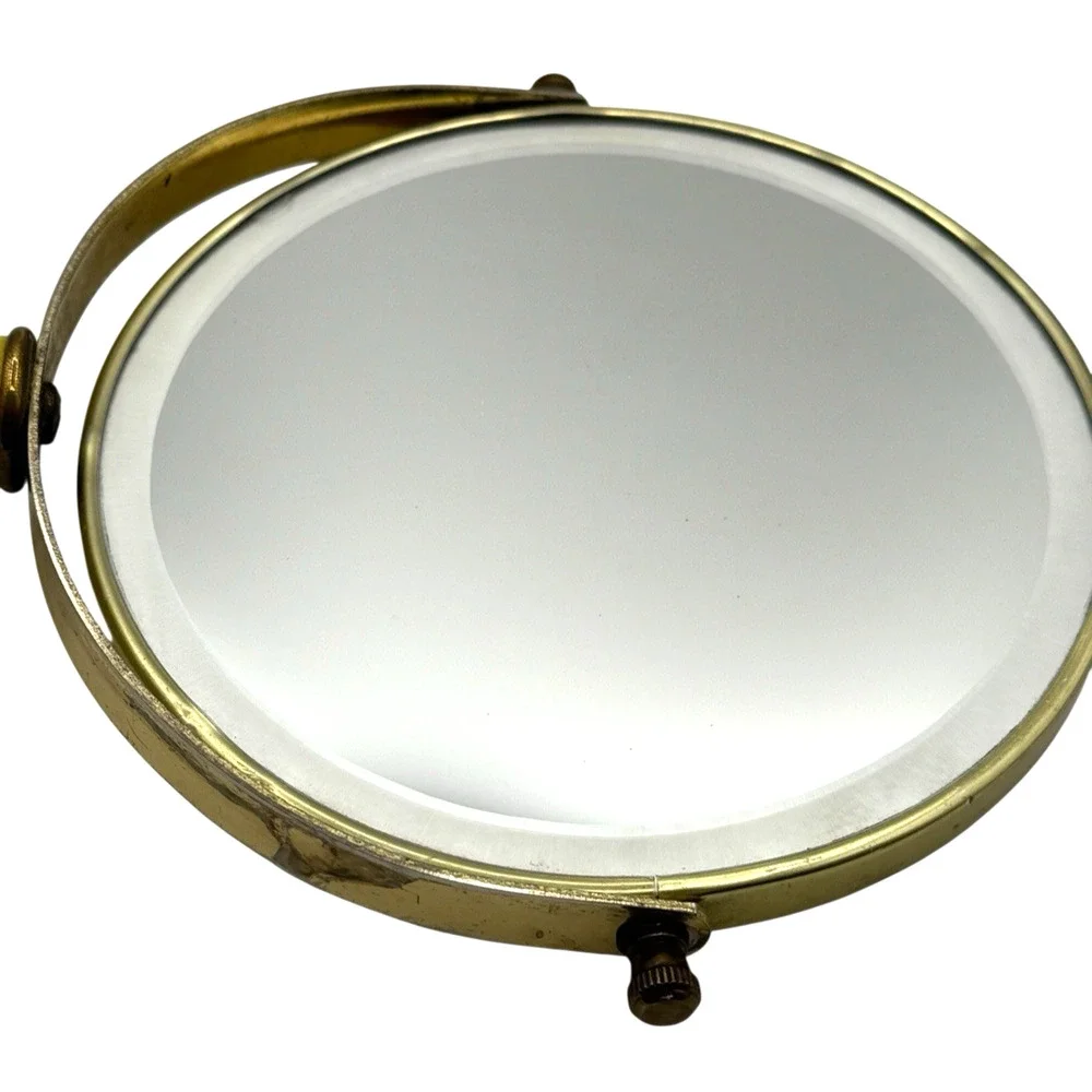 Vintage Yellow Vanity Mirror 1970s Celluloid Footed Brass 11